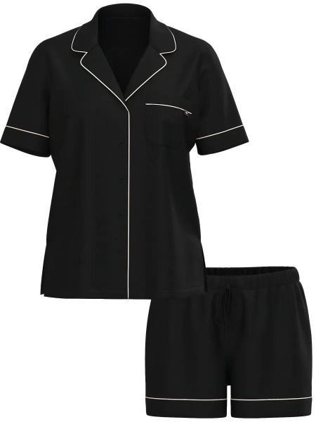 Пижама Victoria's Secret L черная с кантом шорты и рубашка с коротким рукавом Modal Soft Short Pajama Set