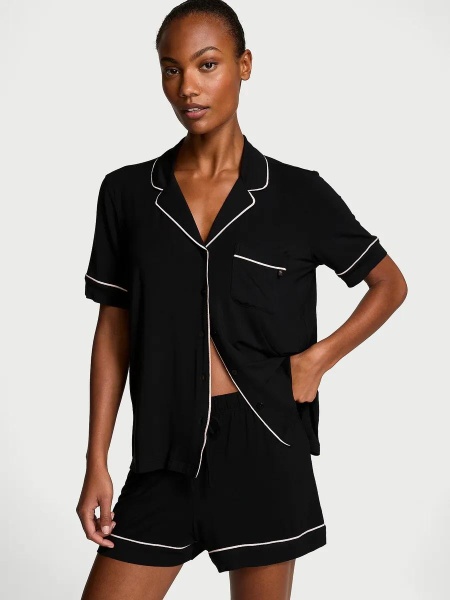 Пижама Victoria's Secret L черная с кантом шорты и рубашка с коротким рукавом Modal Soft Short Pajama Set